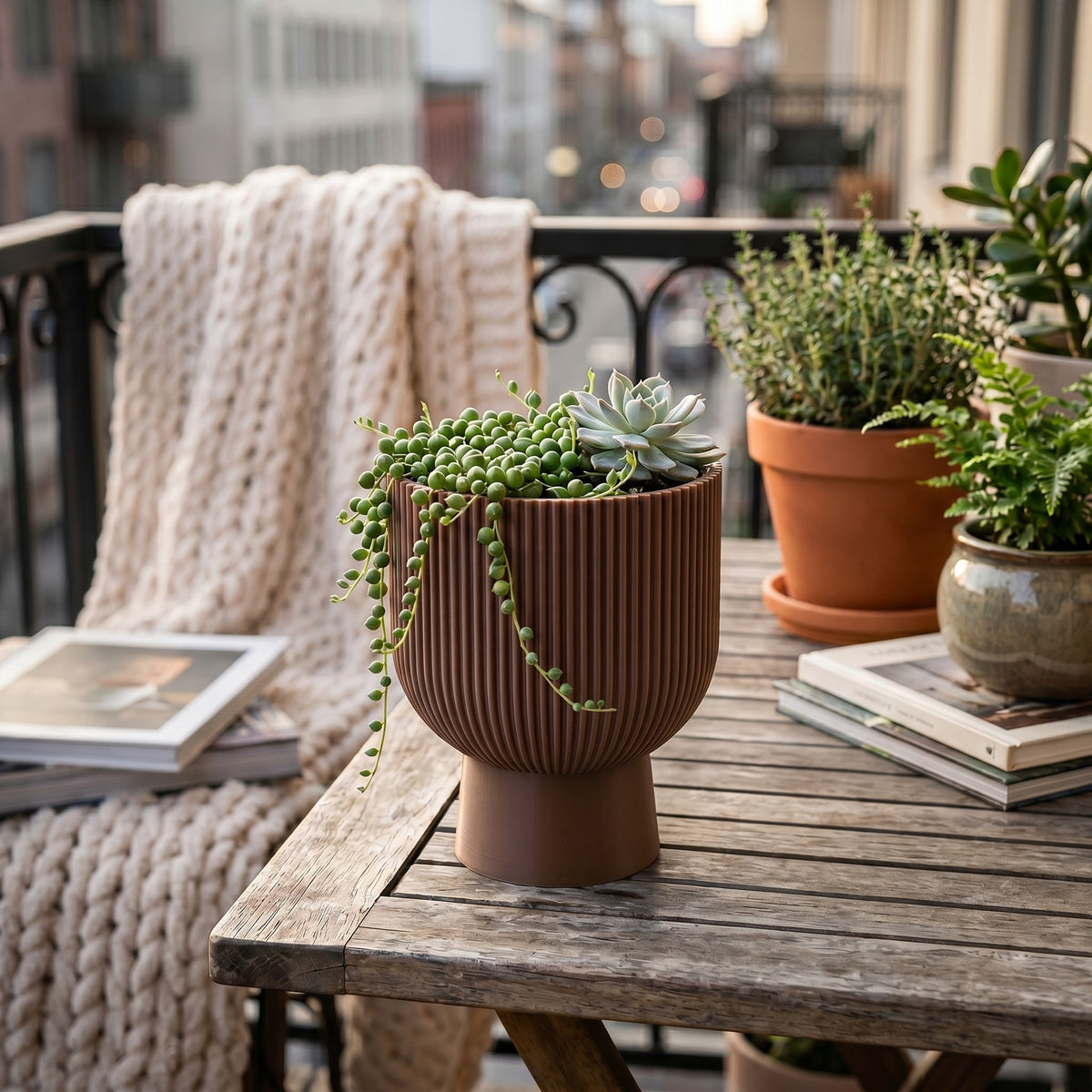 Ribbed Pedestal Planter