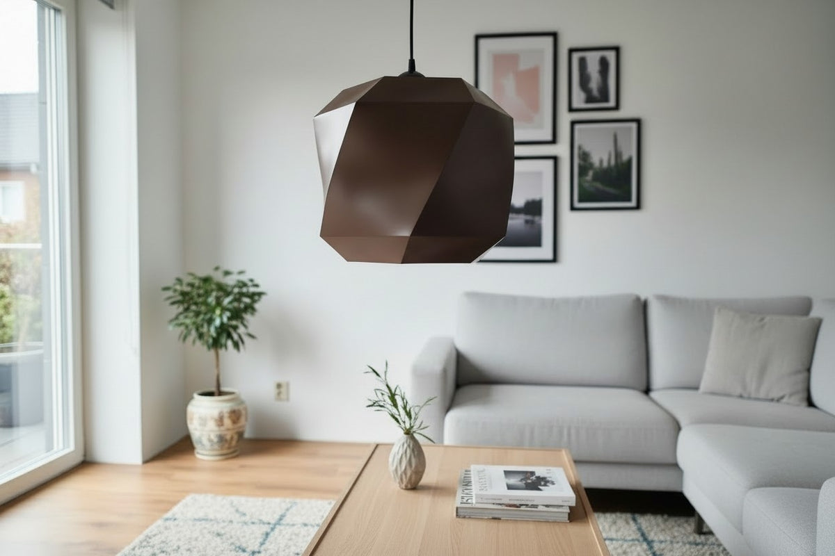 Polygon Lampshade for Pendant Lights above a dining table in a Scandinavian open-plan living and dining room