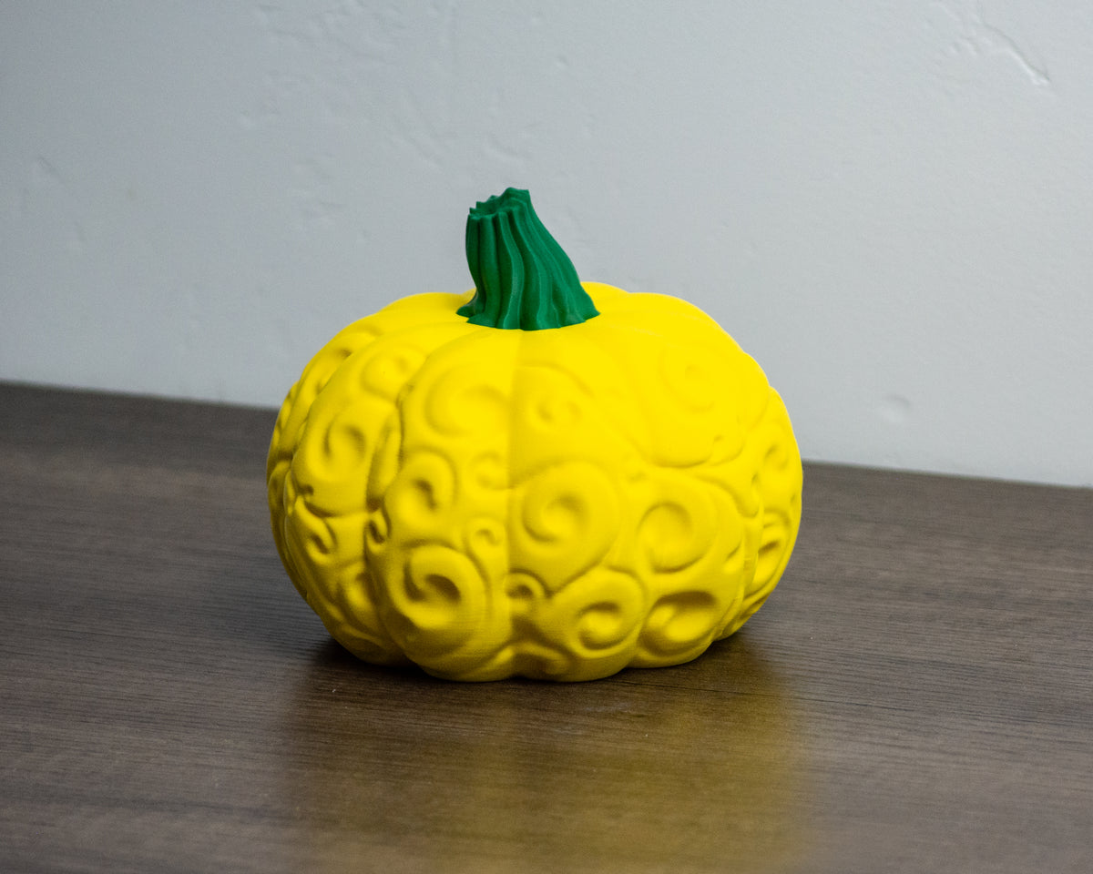 Orange spiral swirl pumpkin with green stem