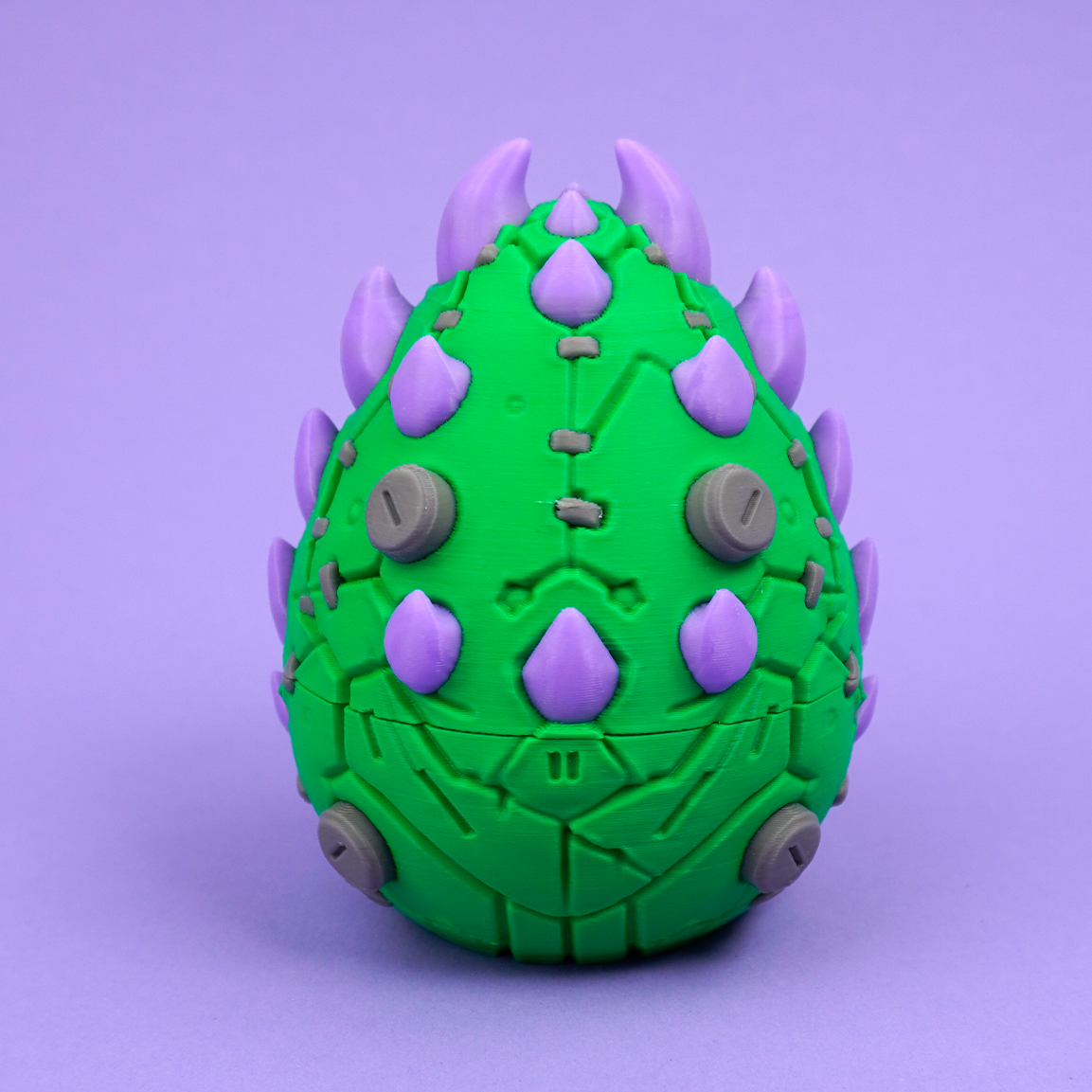 Green Frankenstein Dragon Egg with lavender spikes front view