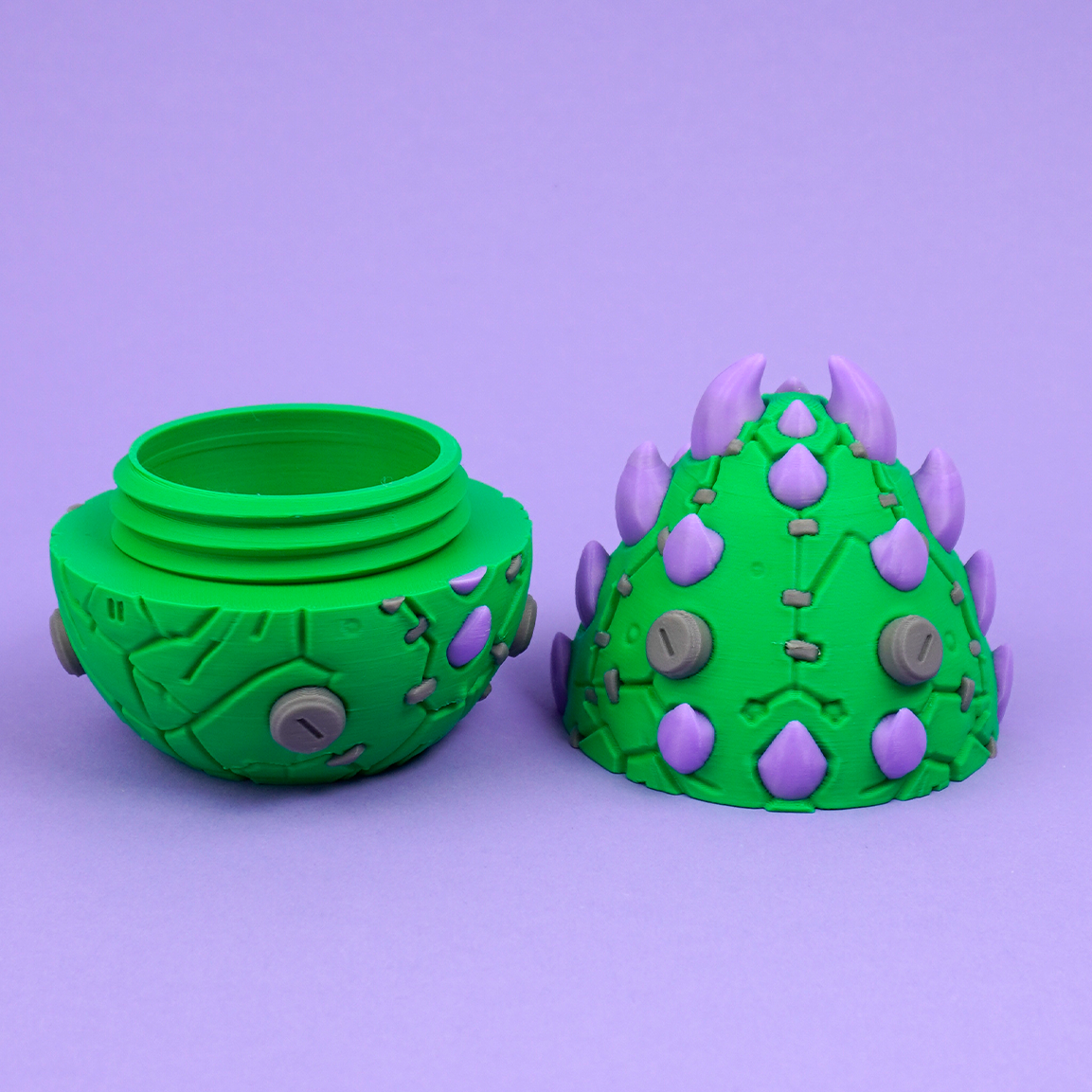Open Frankenstein Dragon Egg twist-lock box and dragon figure