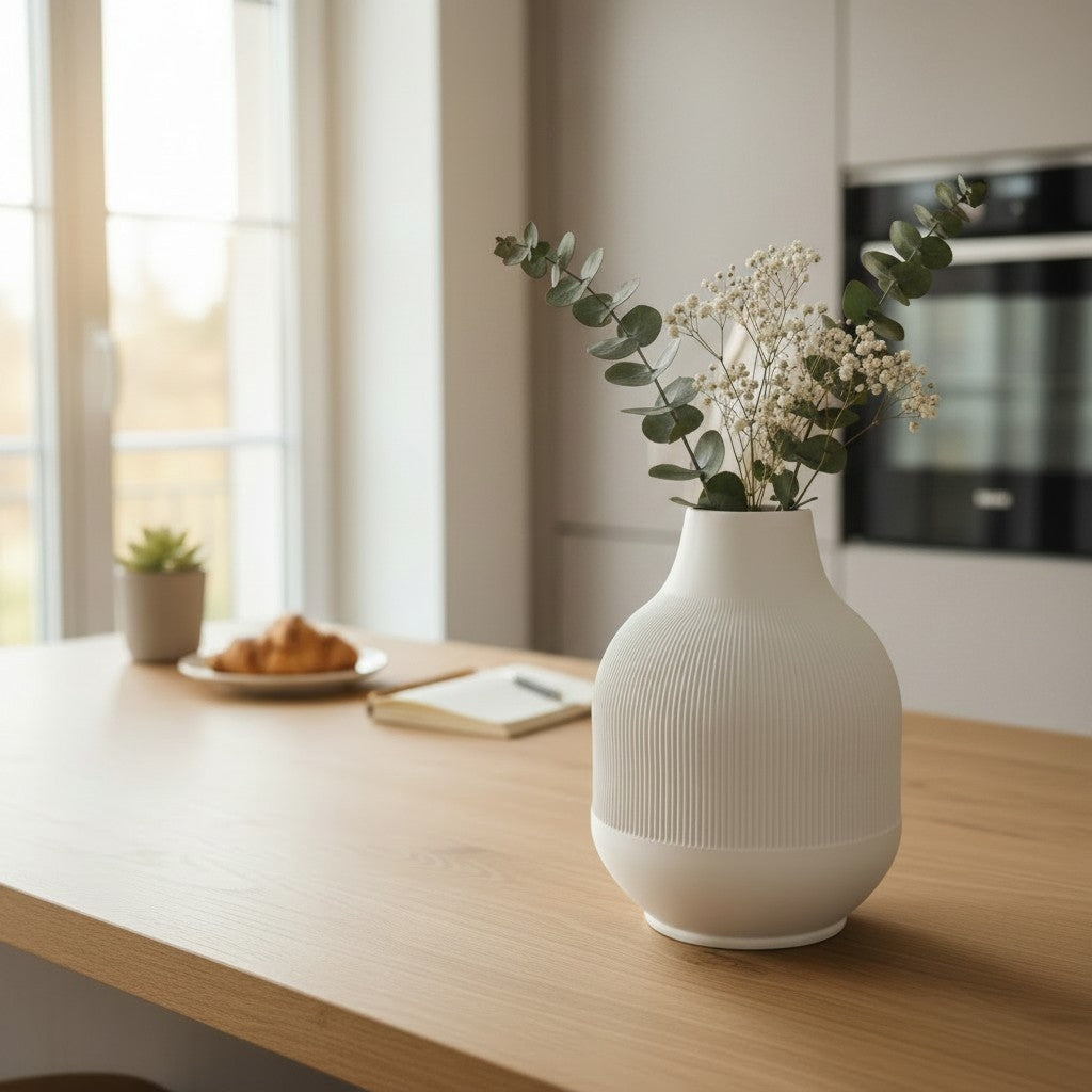 Modern Vase with Diminishing Ribs