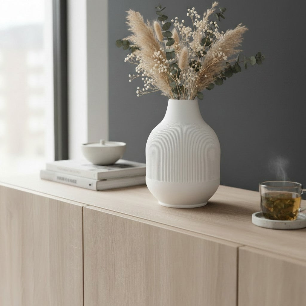 Modern Vase with Diminishing Ribs