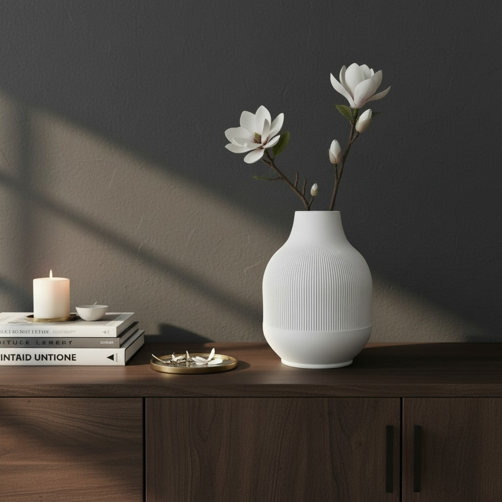 Modern Vase with Diminishing Ribs