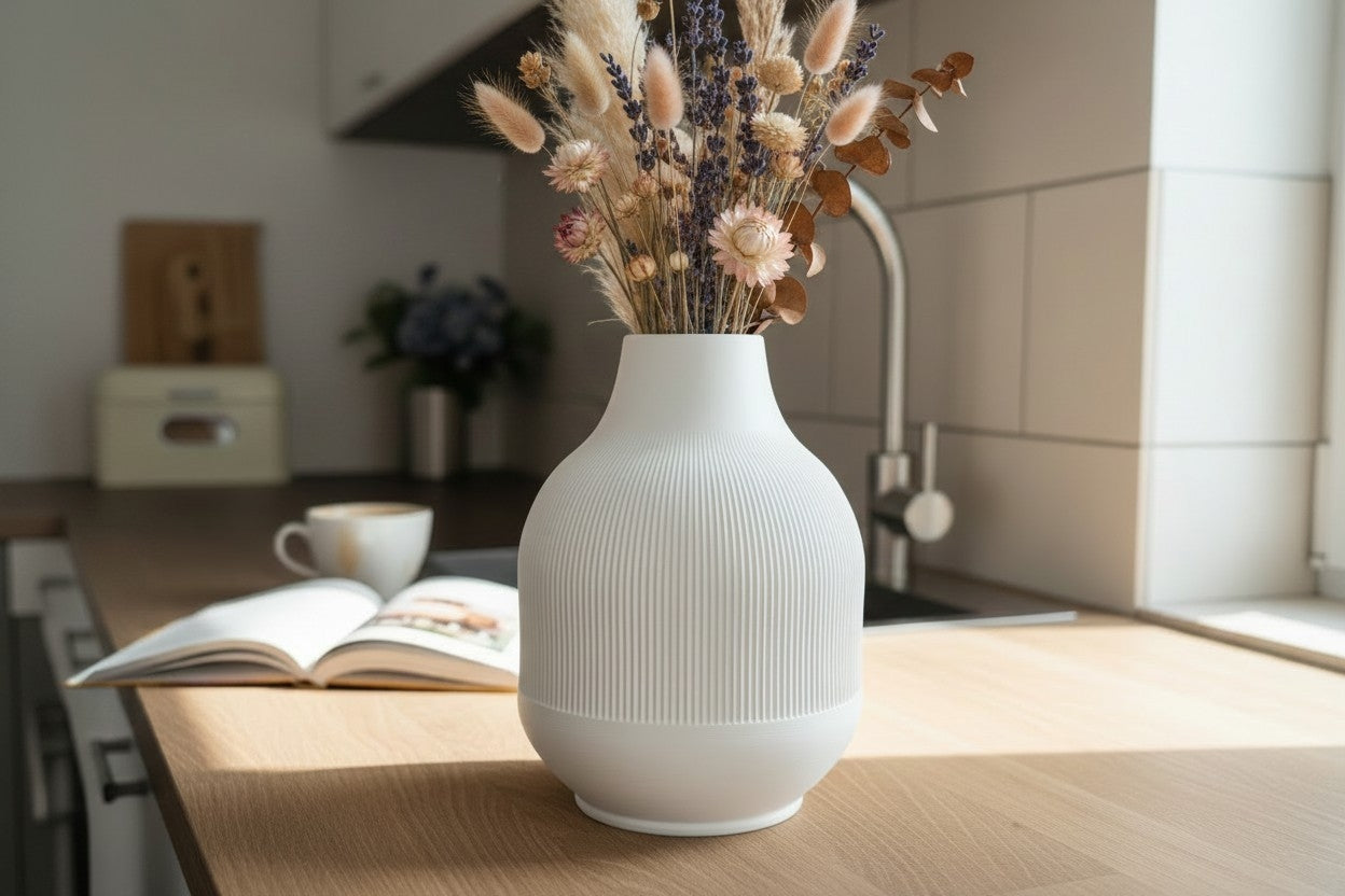 Modern Vase with Diminishing Ribs