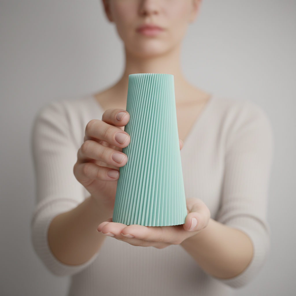 Pleated Cone Vase mint green isolated on white surface soft shadow square format