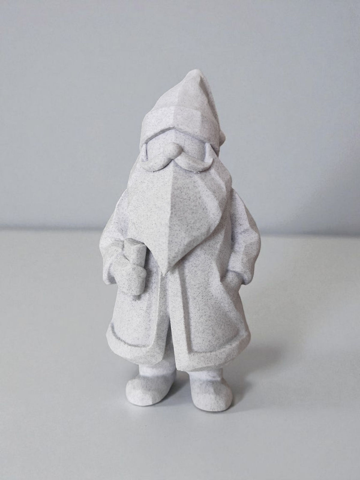 Minimalist Santa Claus figure back view with lush green houseplants background