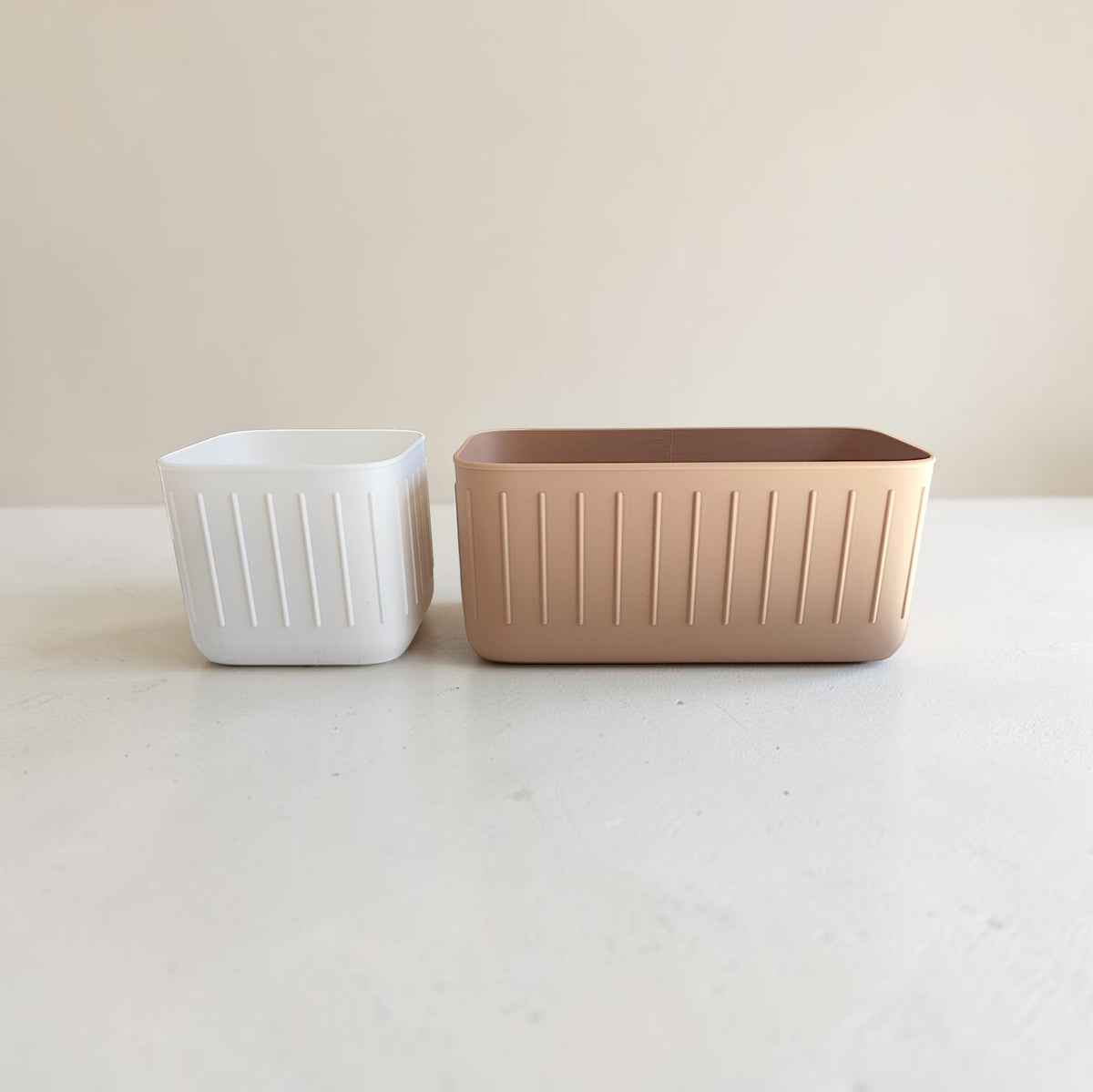 Scandinavian Plant Pot Pair — Ribbed Indoor Planter Set (Large & Small)