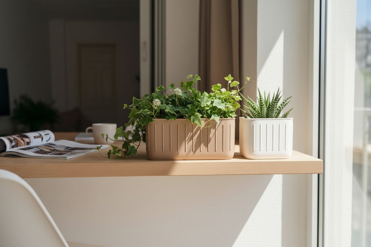 Scandinavian Plant Pot Pair — Ribbed Indoor Planter Set (Large & Small)