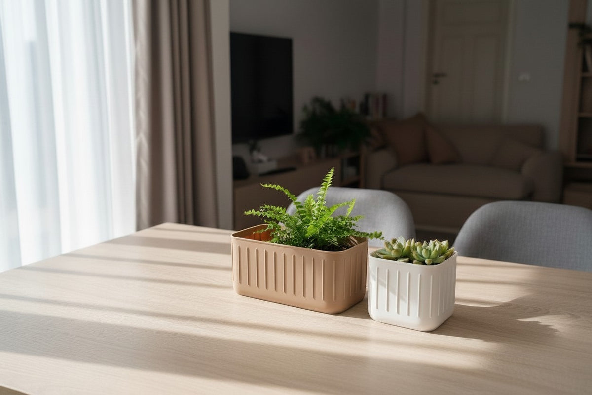 Scandinavian Plant Pot Pair — Ribbed Indoor Planter Set (Large & Small)
