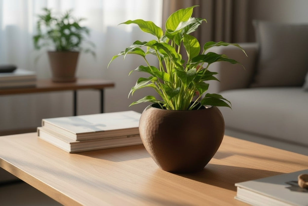 Self-watering plant pot in a hammered design