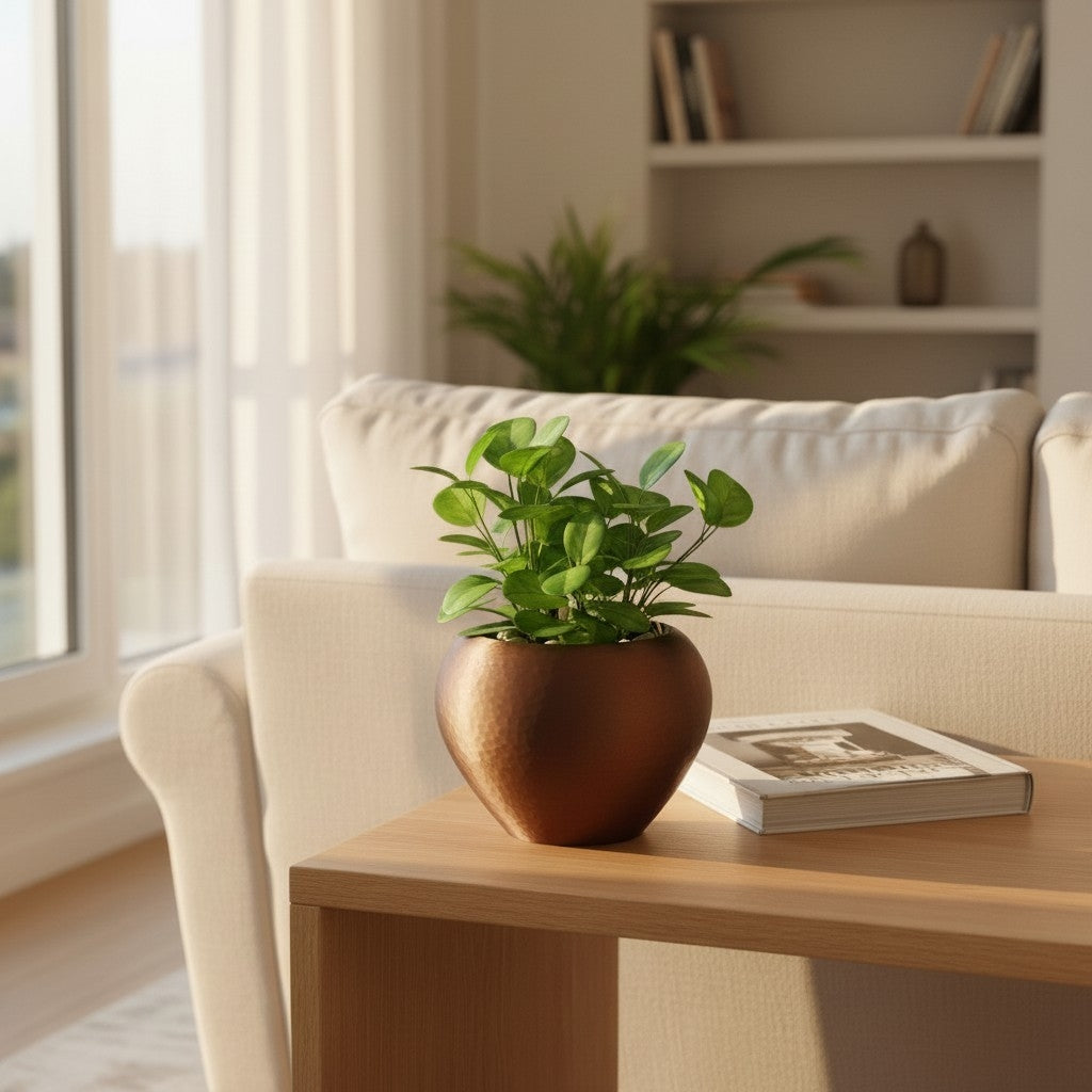 Self-watering plant pot in a hammered design