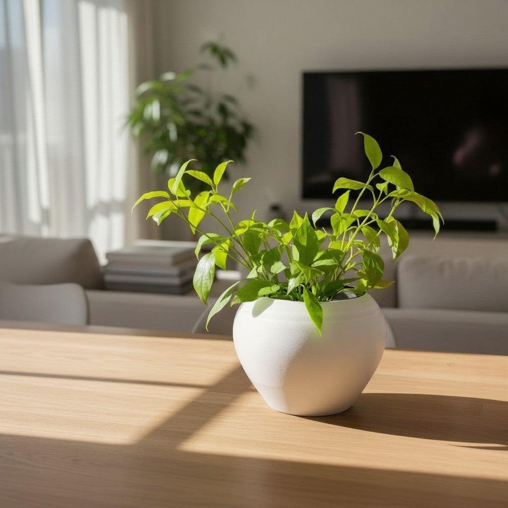 Self-watering plant pot in a hammered design