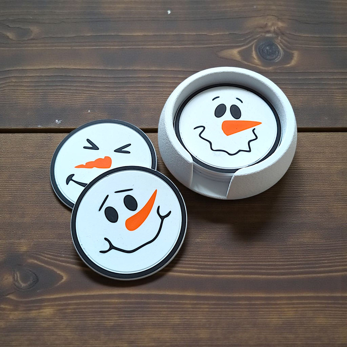 Snowman coasters and Christmas decorations