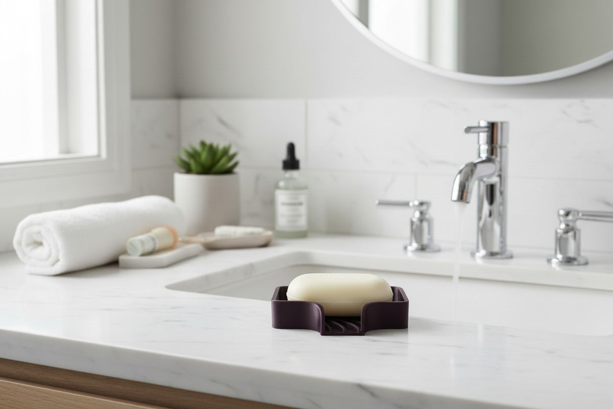 Curved Soap Dish with Drain — Self-Draining Bathroom Accessory