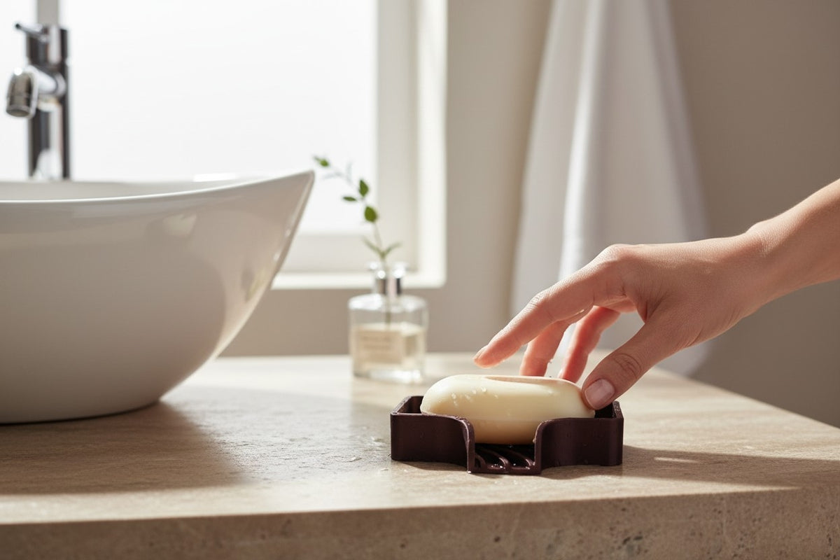 Curved Soap Dish with Drain — Self-Draining Bathroom Accessory