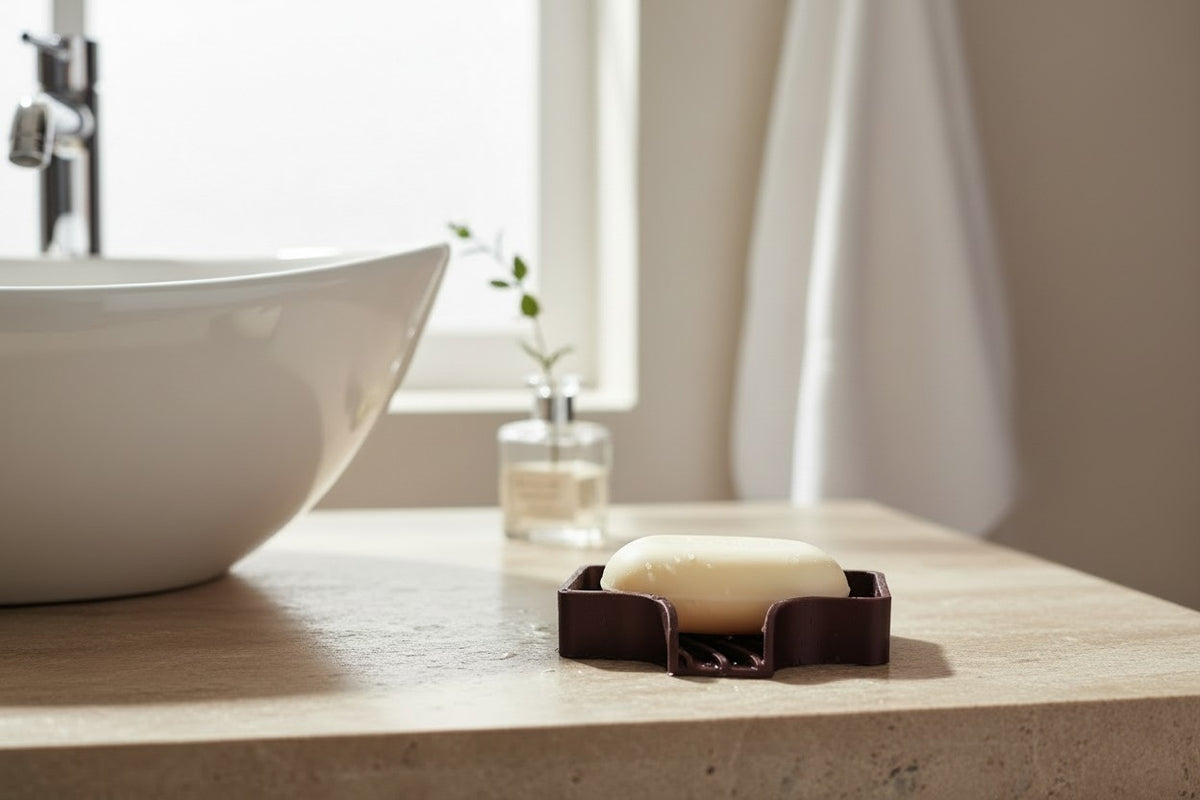Curved Soap Dish with Drain — Self-Draining Bathroom Accessory