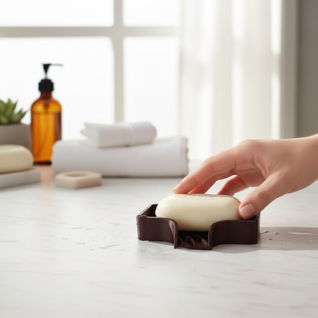 Curved soap dish with drain