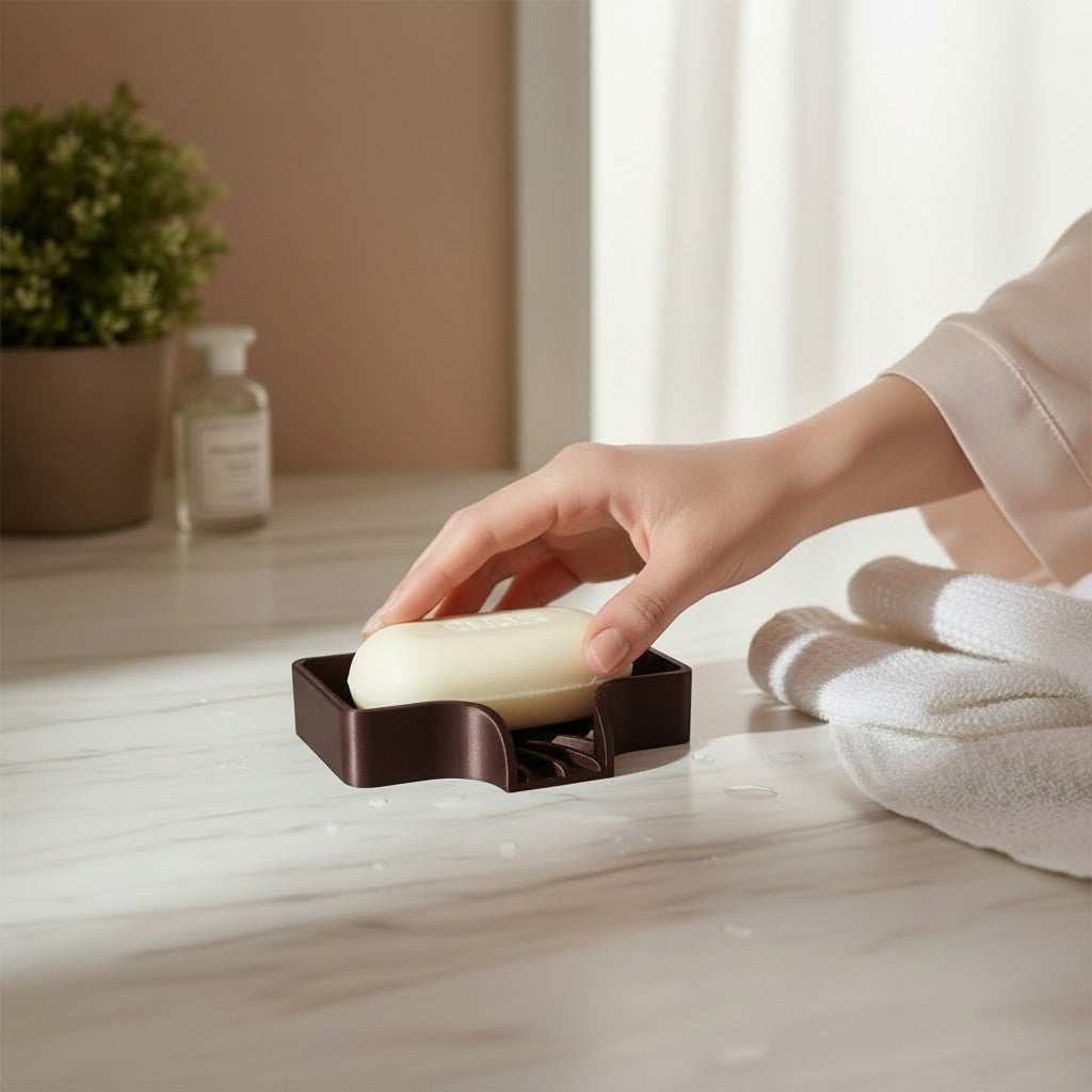 Curved soap dish with drain
