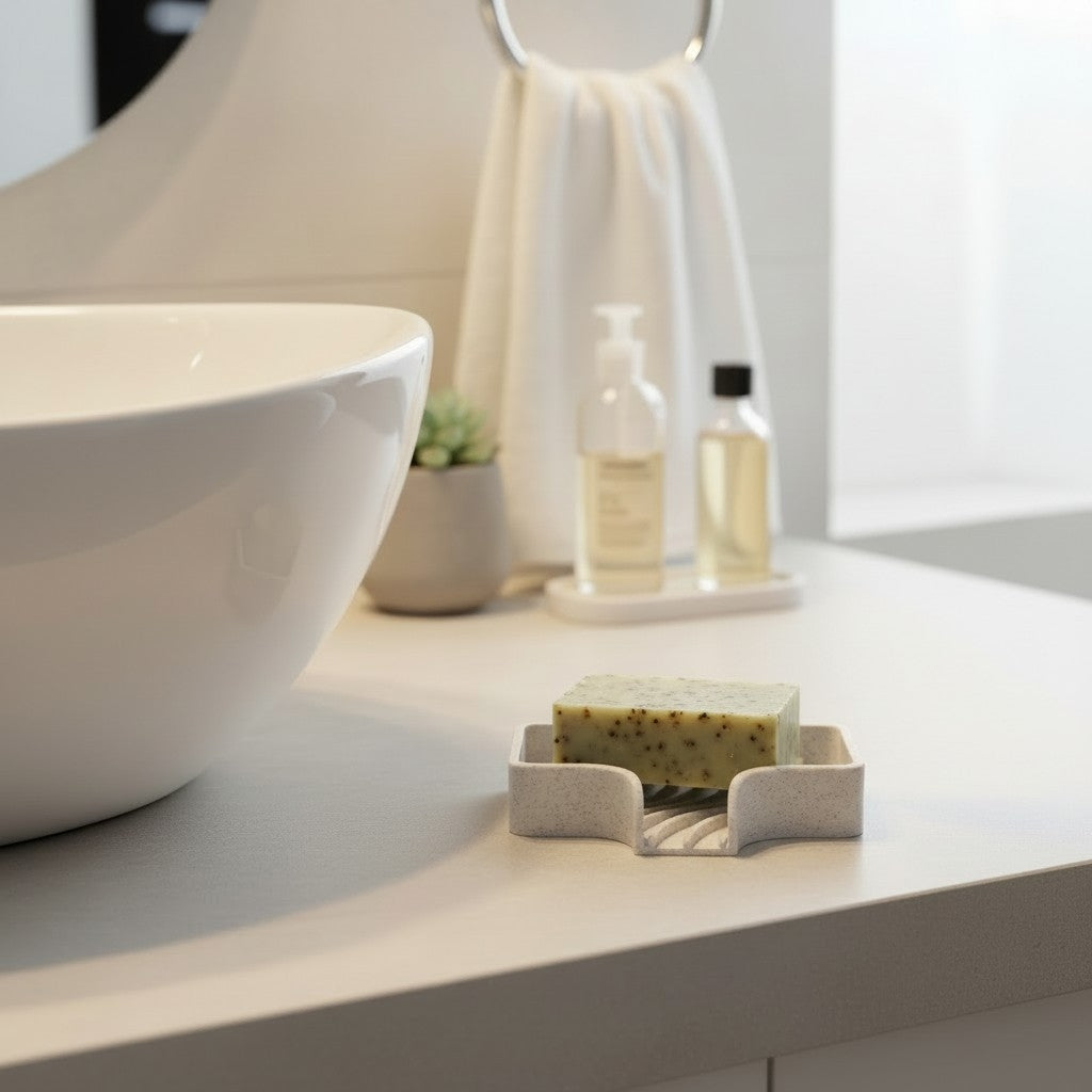 Curved soap dish with drain