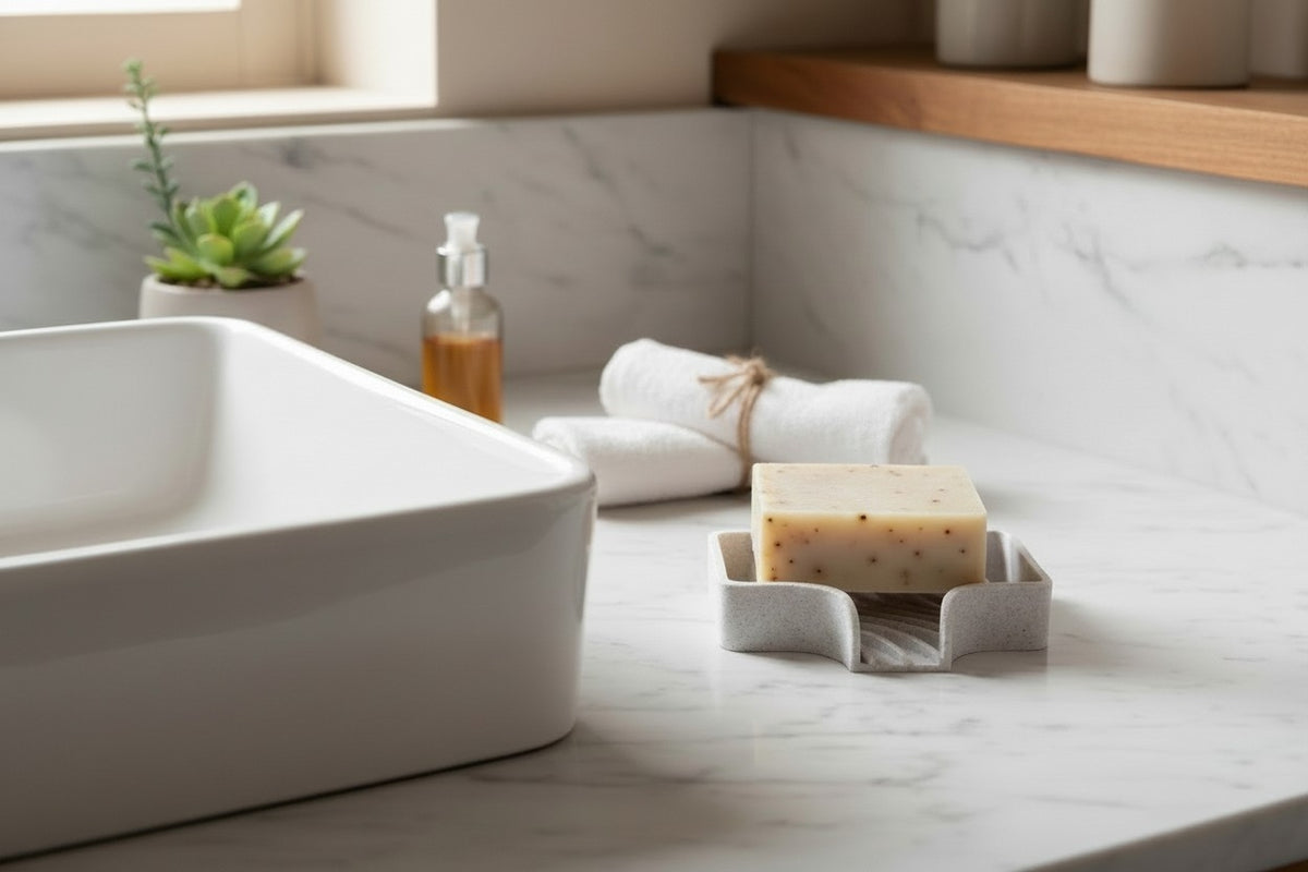 Curved Soap Dish with Drain — Self-Draining Bathroom Accessory