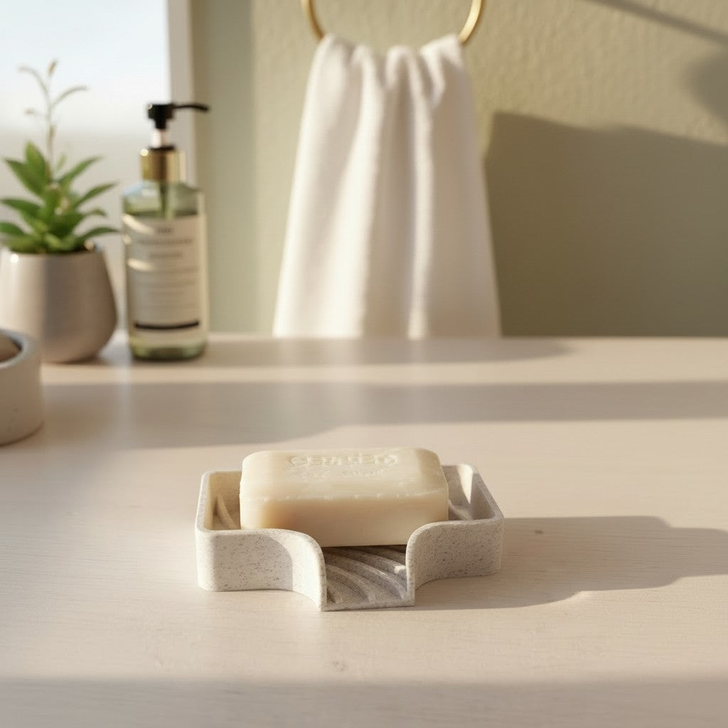Curved soap dish with drain