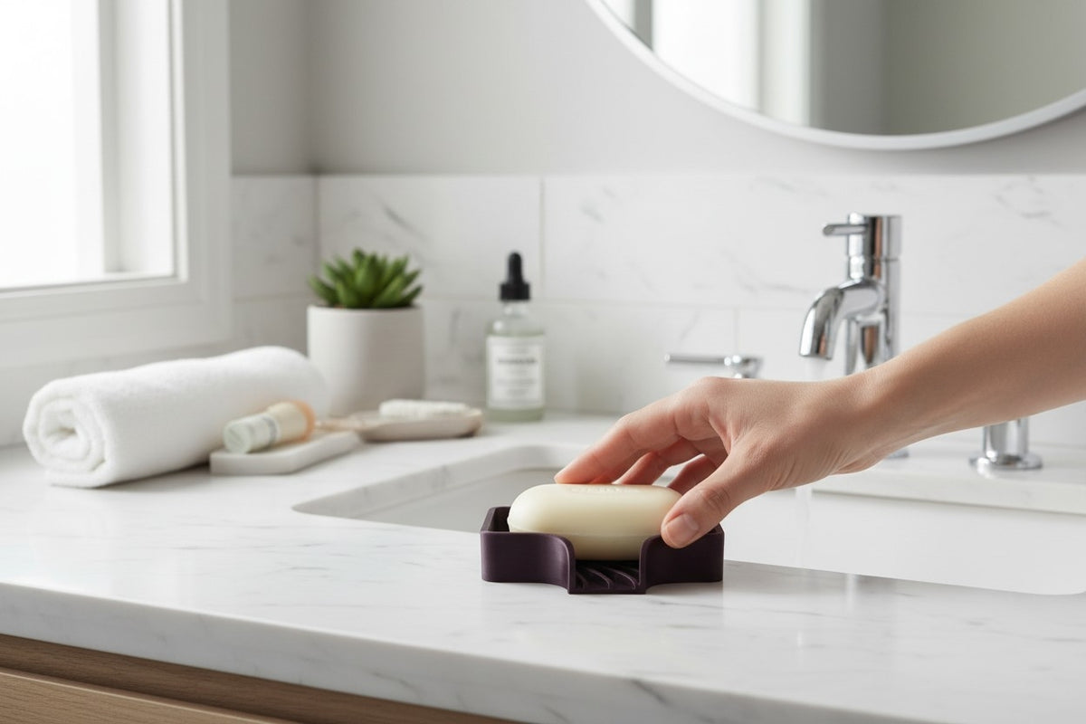 Curved Soap Dish with Drain — Self-Draining Bathroom Accessory