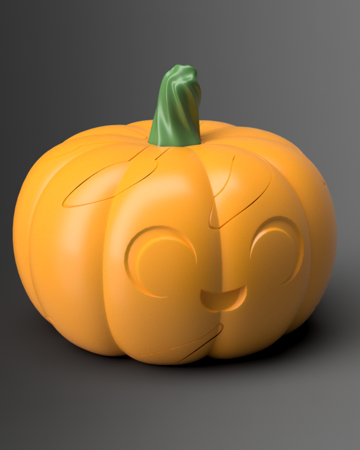 Assembled orange pumpkin puzzle with green stem