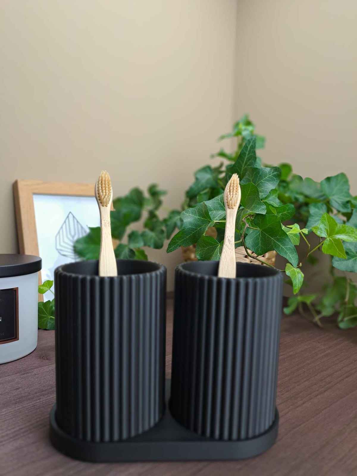 Ribbed Dual Toothbrush Holder — Bathroom Organiser