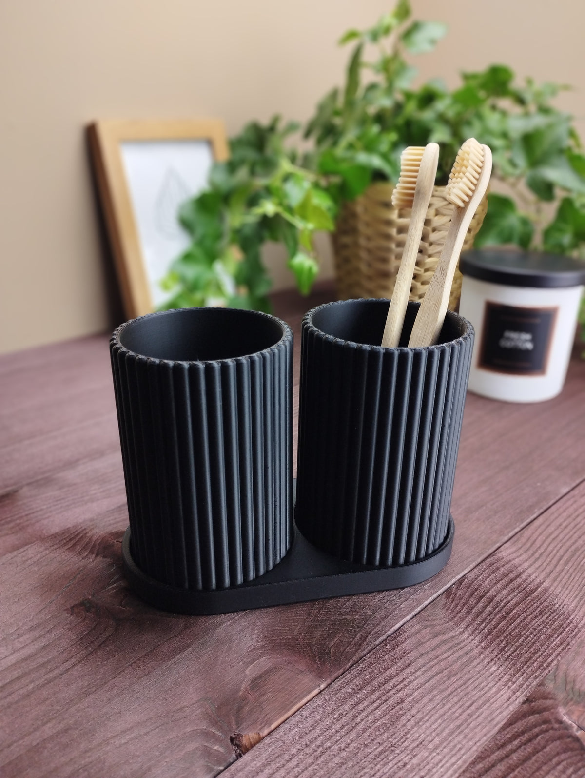 Ribbed Dual Toothbrush Holder — Bathroom Organiser
