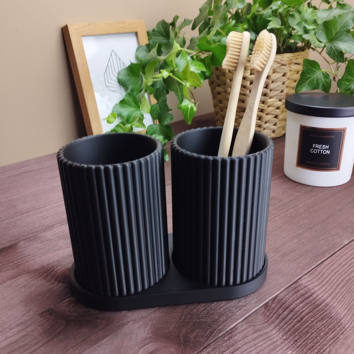Ribbed Dual Toothbrush Holder — Bathroom Organiser