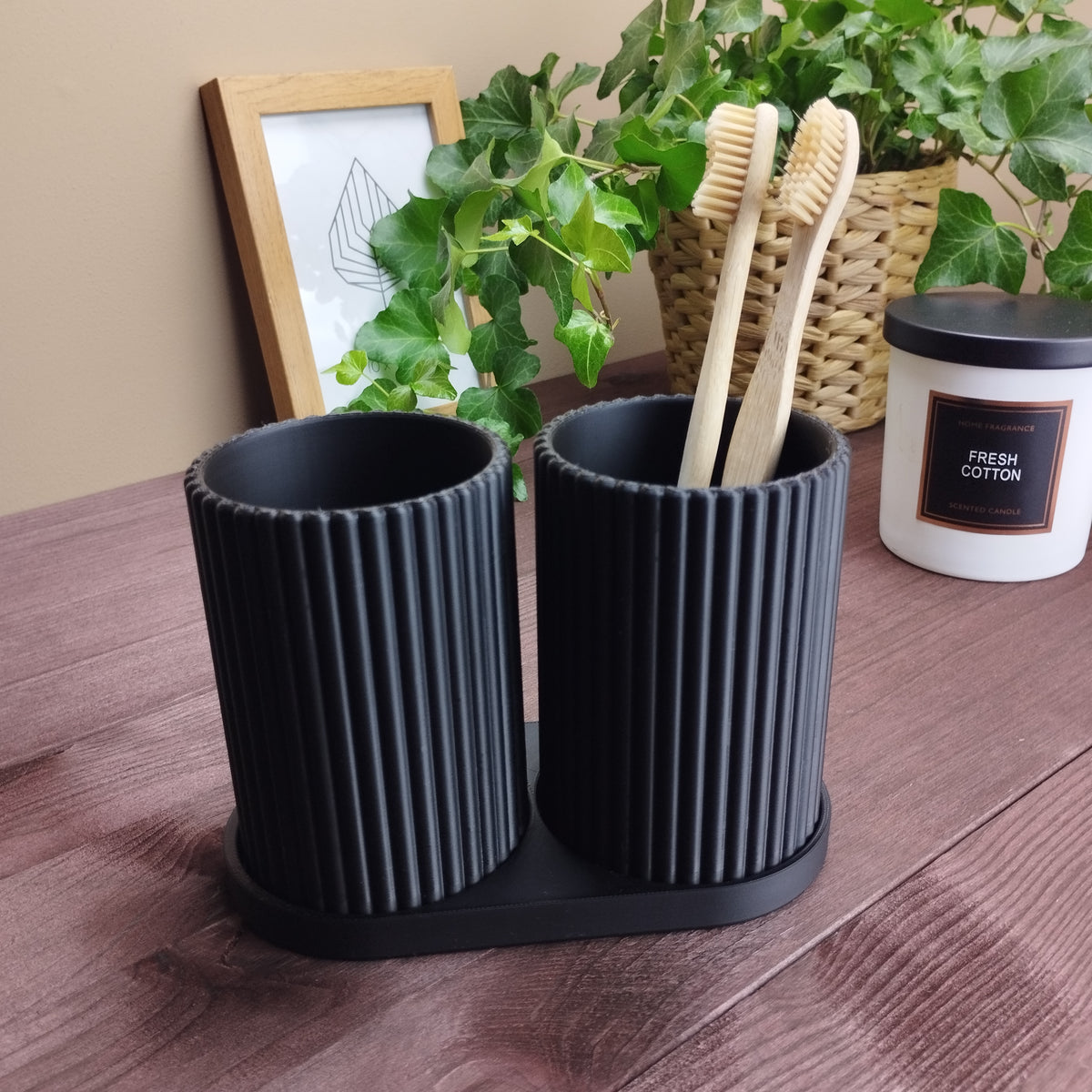 Ribbed Dual Toothbrush Holder — Bathroom Organiser