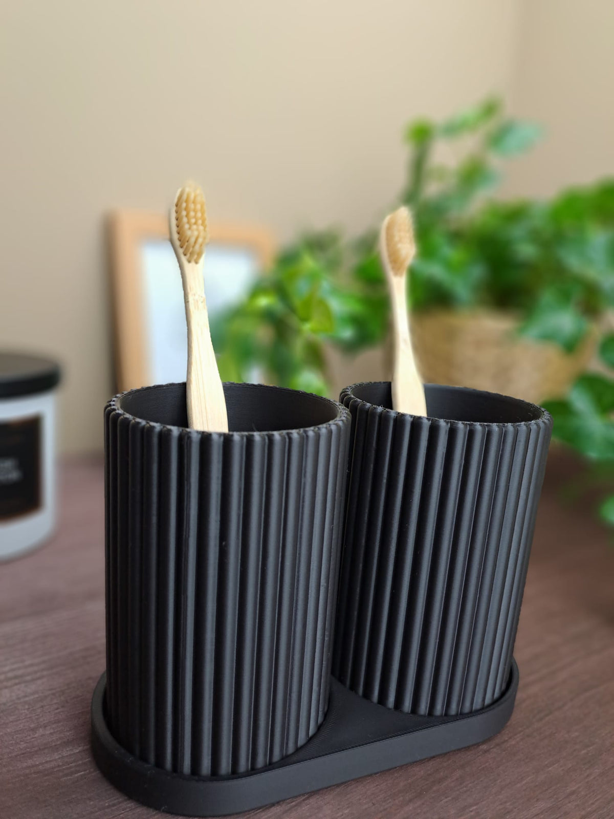 Ribbed Dual Toothbrush Holder — Bathroom Organiser