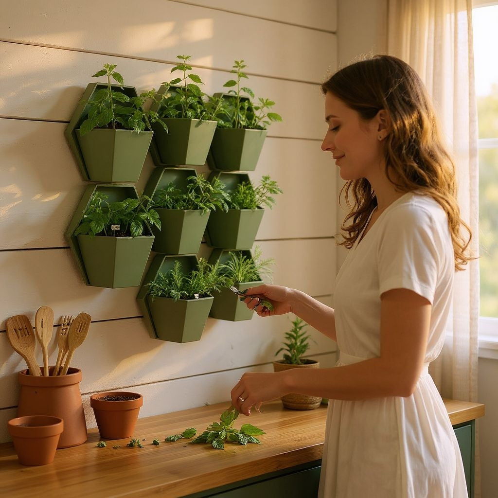 Geometric wall planter for herb gardens