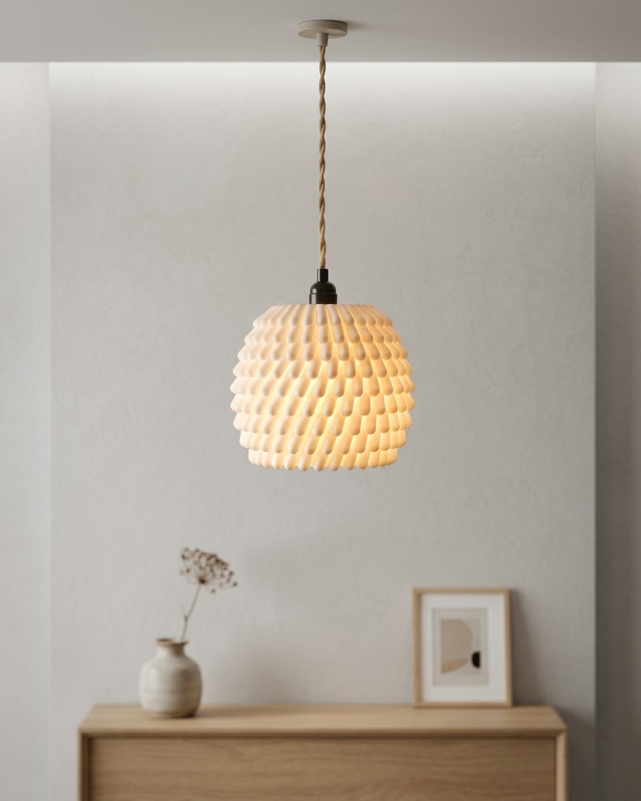 Sea anemone lampshade with floating coloured cubes editorial product photography