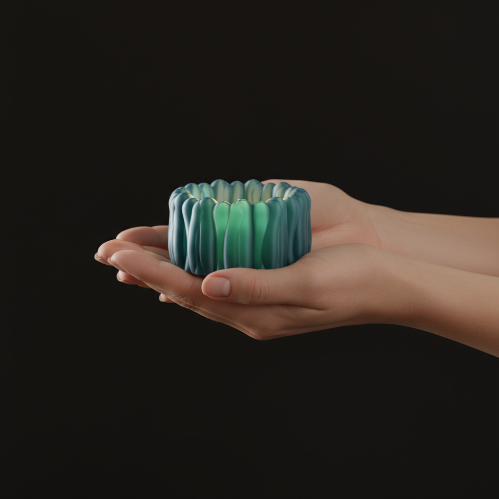 Organic Ribbed Tealight Holder terracotta teal pink green four colour close up on cream sideboard