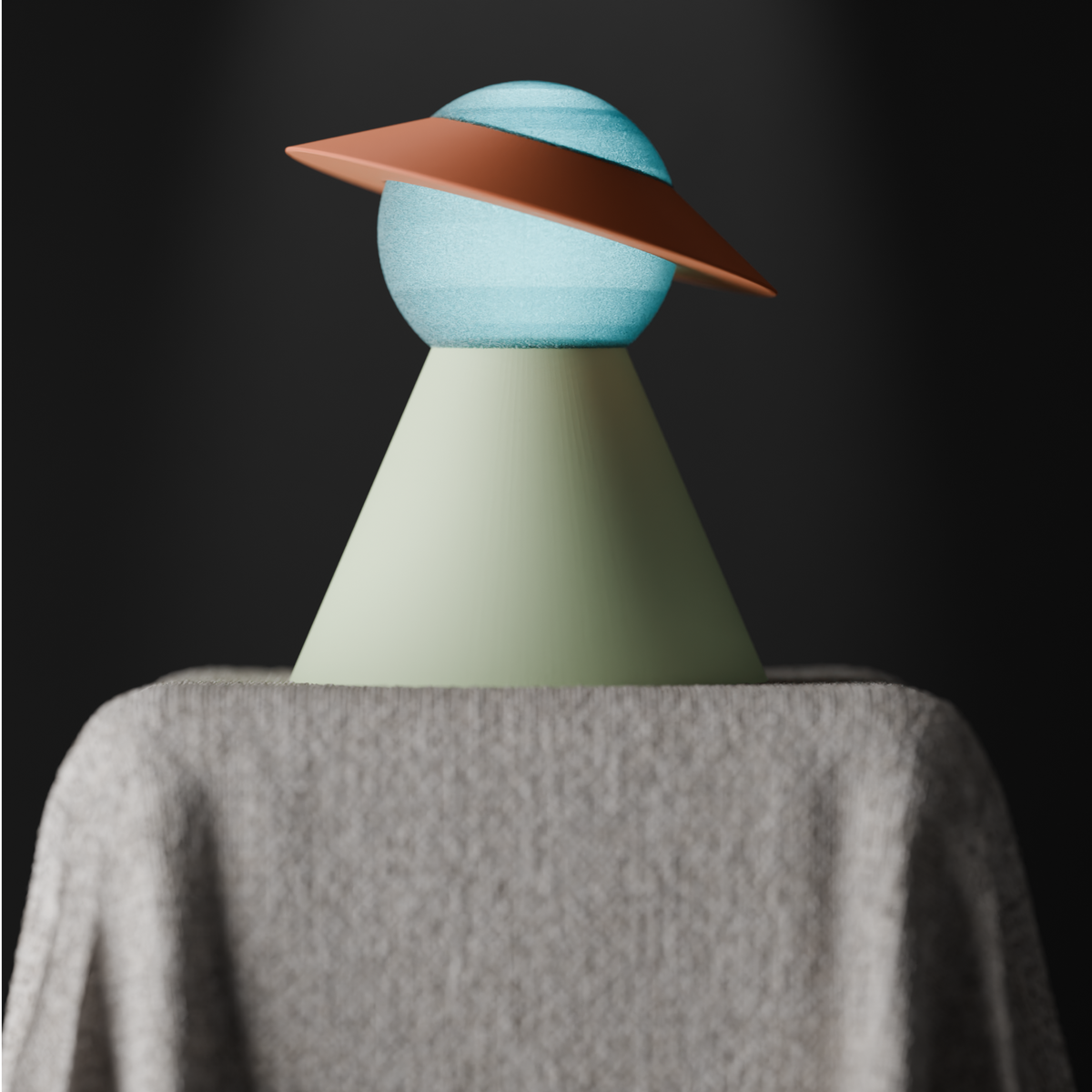 Modern Globe Desk Lamp held in hands black background showing scale and sculptural quality