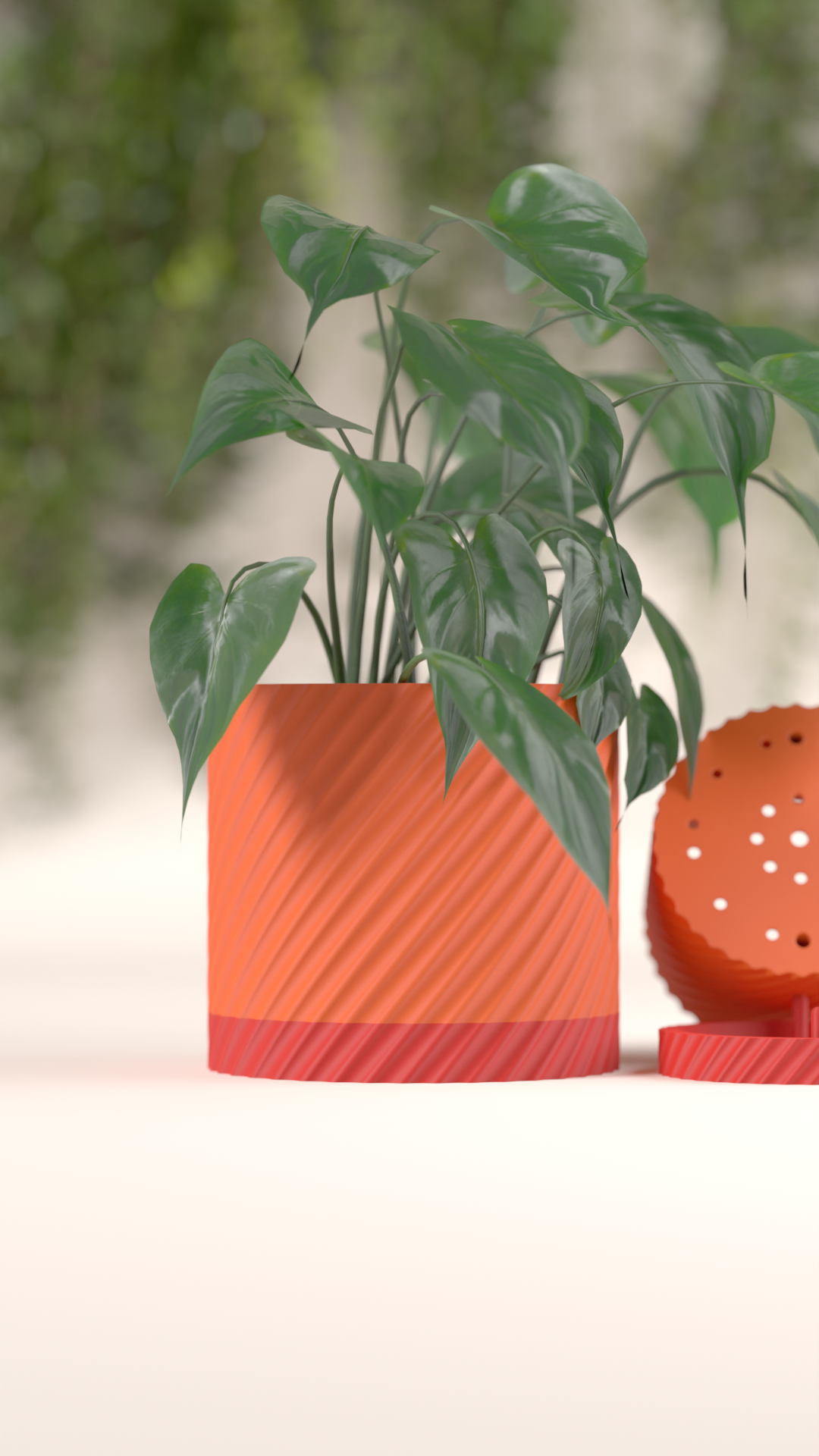 Twist Texture Self-Watering Planter orange terracotta with red base product shot