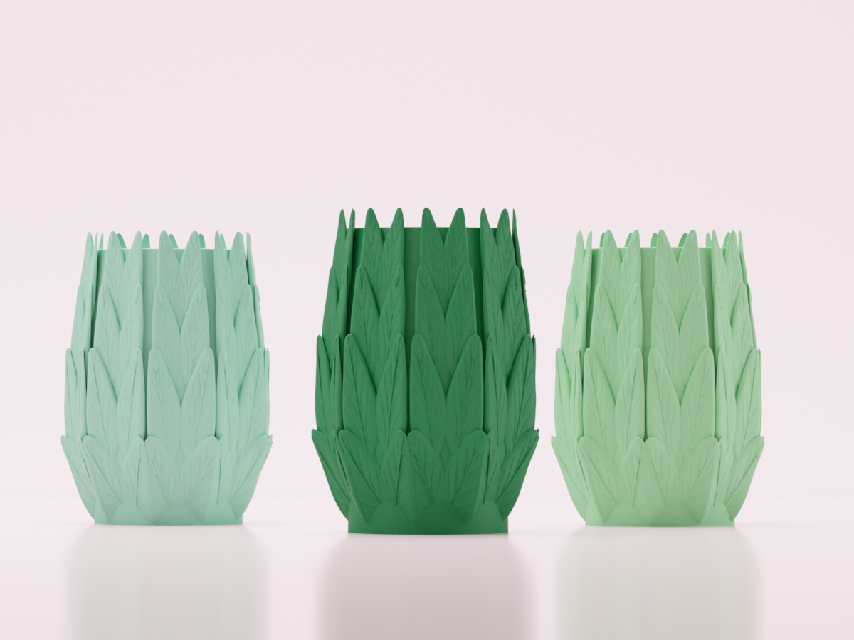 Three green Layered Leaf Desk Organisers displayed together