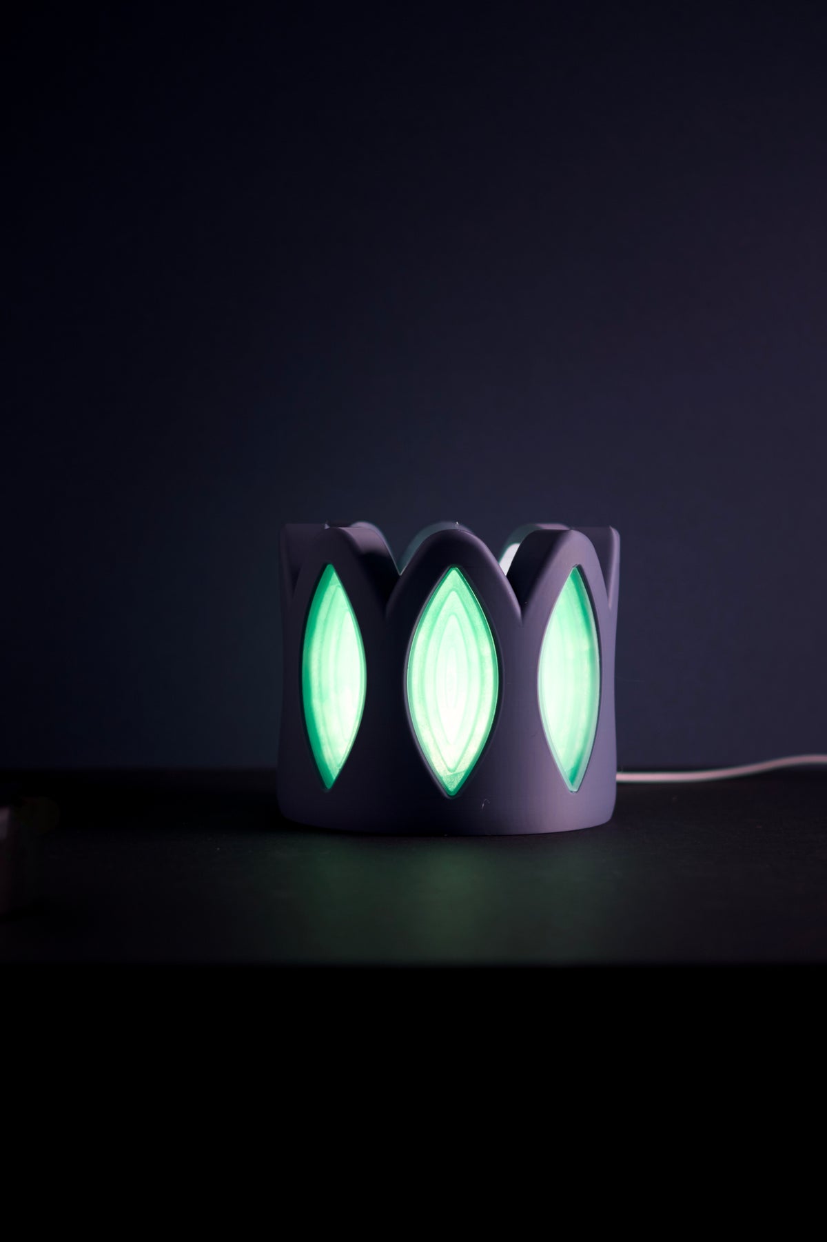Whimsical Window Desktop Lamp base render showing lotus petal window cutout design