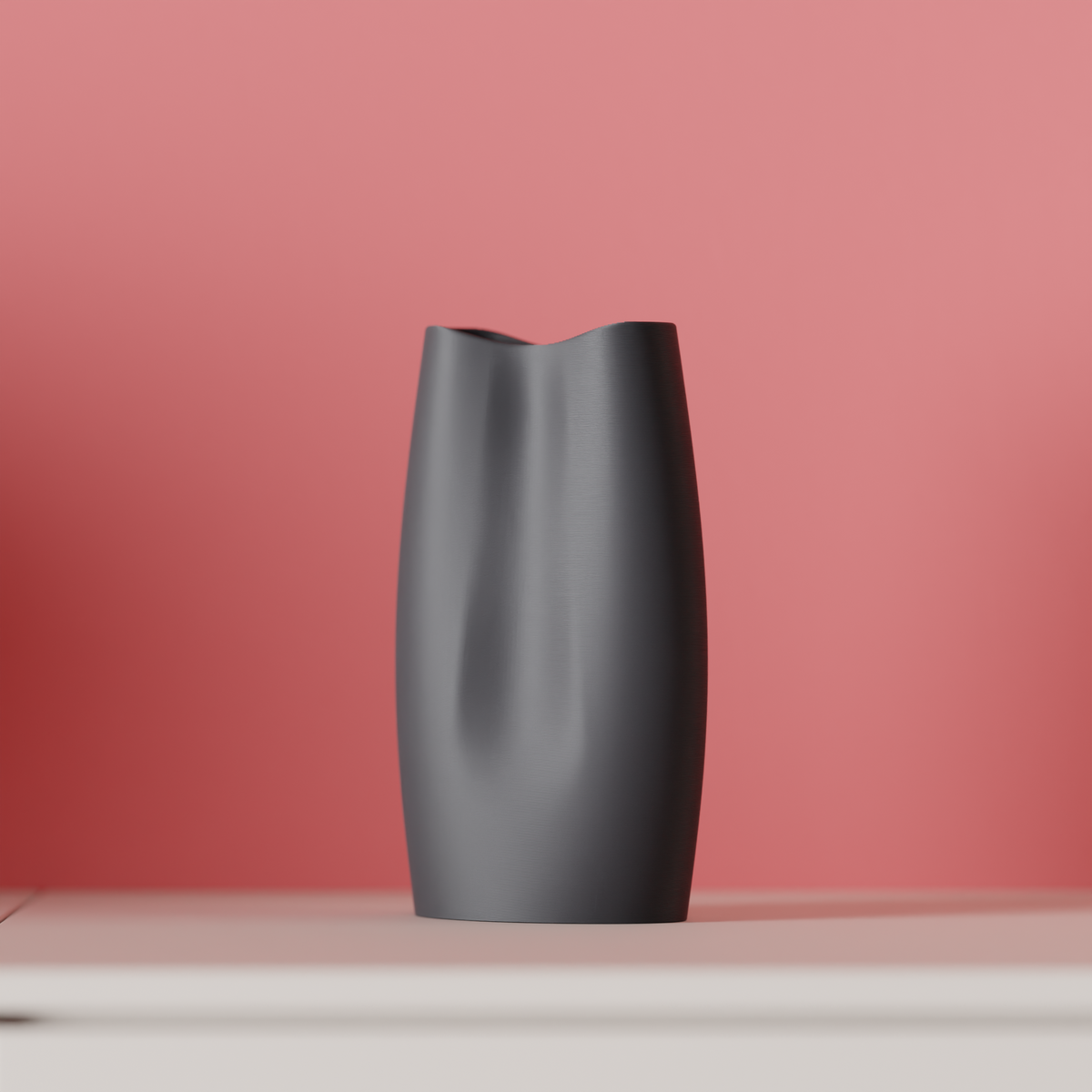 Modern Minimalist Vase base render white background showing smooth twisted organic body and saddle-dip opening
