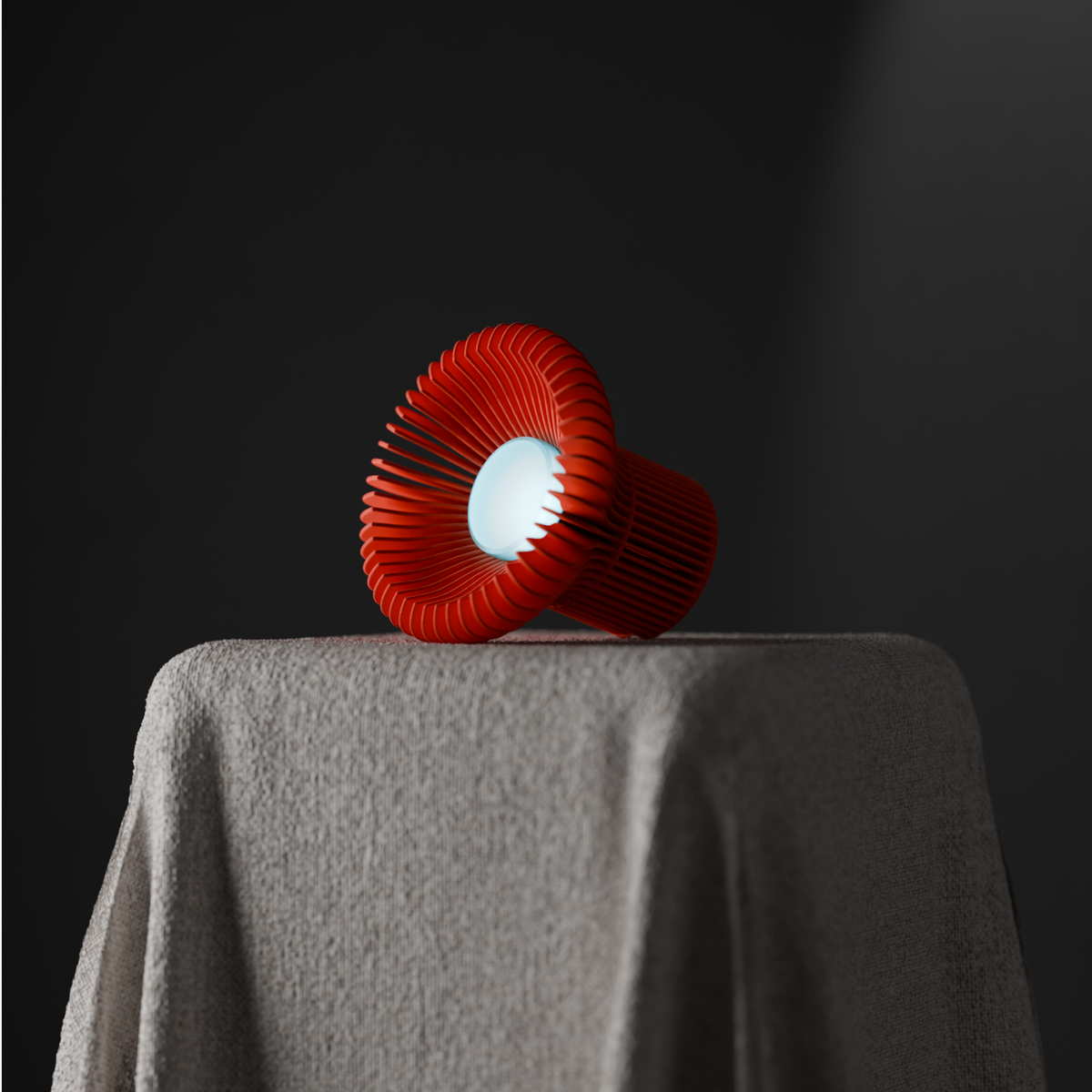 Heatsink Lamp base render white background showing radial finned disc and frosted sphere centre