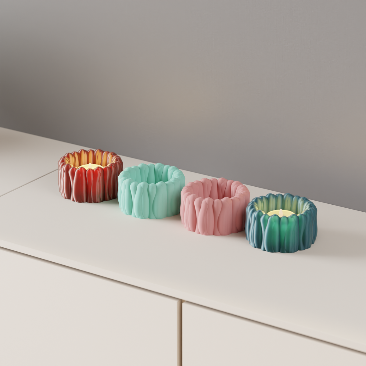 Organic Ribbed Tealight Holder base render clean white background showing ribbed organic form and scalloped top edge