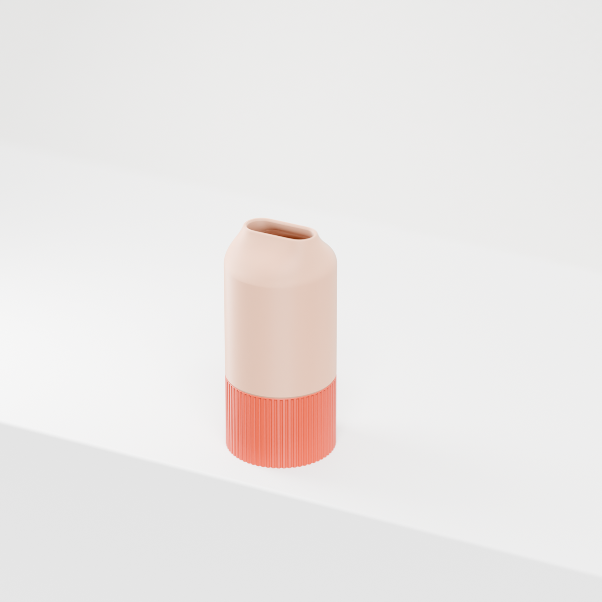 Elegant Two-Part Slot Vase base render clean white background showing ribbed base and smooth upper cylinder