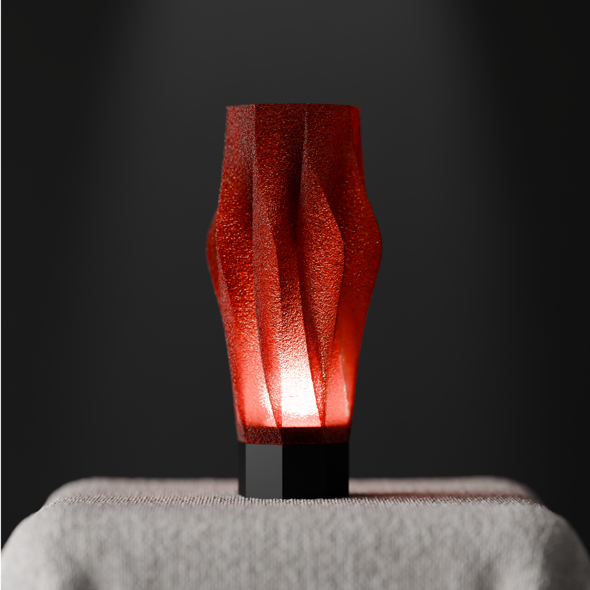 Sculptural Spiral Desk Lamp base render showing twisted spiral fin shade on hexagonal base