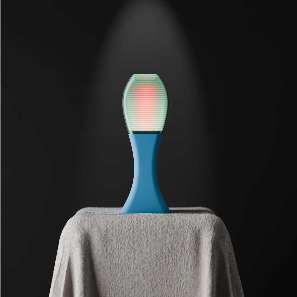 Elegant Sweeping Curve Lamp white base and teal green shade product shot clean background