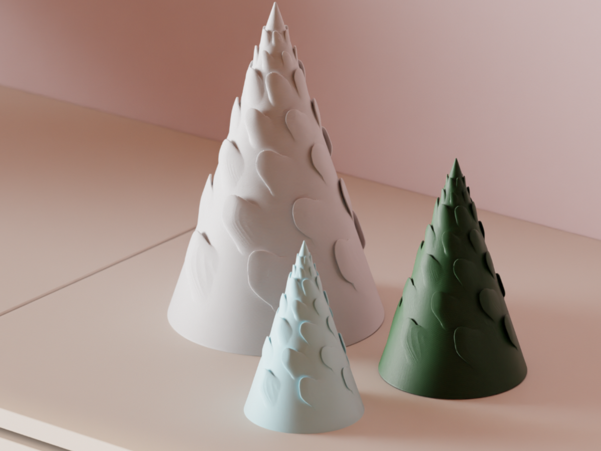 Set of three Spiral Branch Christmas Trees in white, pale blue and green