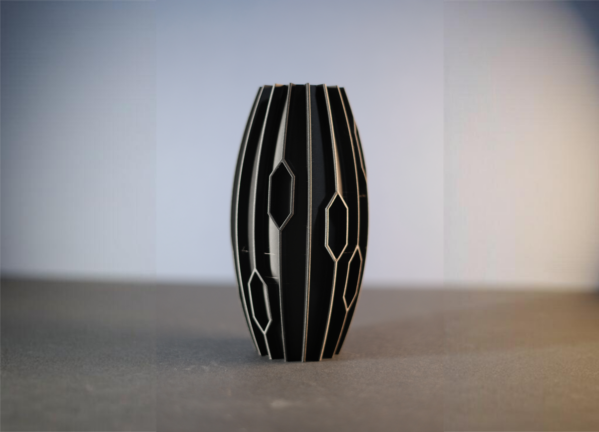 Black diamond rib vase base render showing oval bottom profile