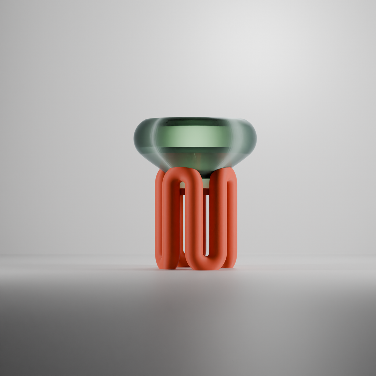 Close-up of coral wibble base lamp tubular legs detail