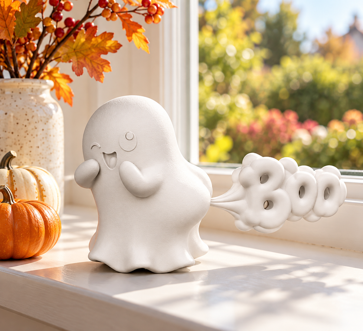 Ghost Farting white ghost decorative figure styled with Halloween decorations